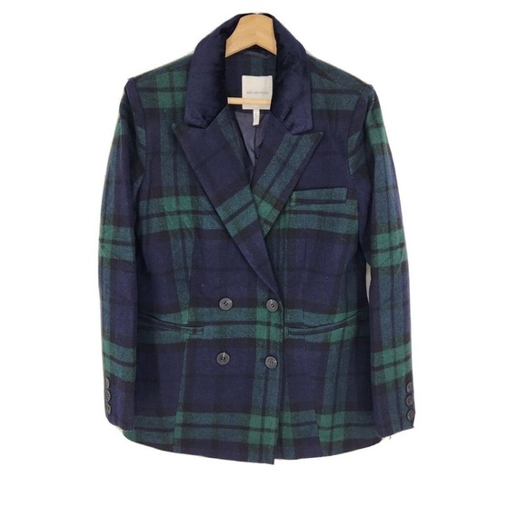 New Avec Les Filles Womens Pea Coat Black Watch Tartan Plaid Size Small - Picture 1 of 4